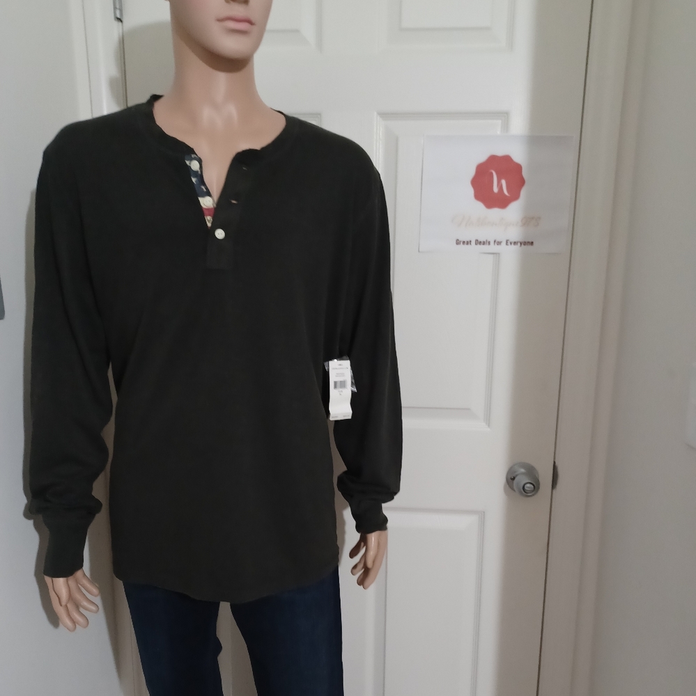 Denim & Supply T-Shirt With Long Sleeves   and Flag Printed button placket XL